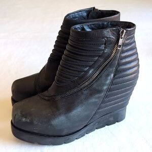 ASH Tiffany Black Leather Wedge Moto Zipper Boot Women's Size 37